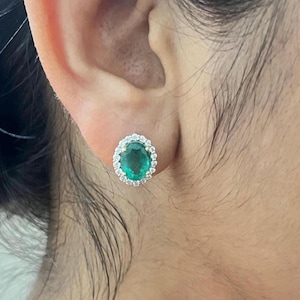 Brinco de argola de esmeralda de 3,68 ct, brinco de diamante esmeralda genuíno, brinco de esmeralda, brinco de esmeralda natural, brinco de ouro esmeralda