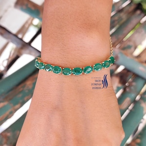 oval cut emerald bracelet / genuine emerald bracelet / green emerald gold tennis bracelet / certified genuine emerald gold bracelet for gift