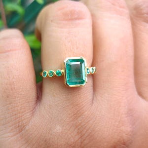 Solitaire Emerald Cut Engagement Ring, Genuine Zambian Emerald Bridal Ring, Solid 14k 18k Rose Gold Natural Emerald Ring