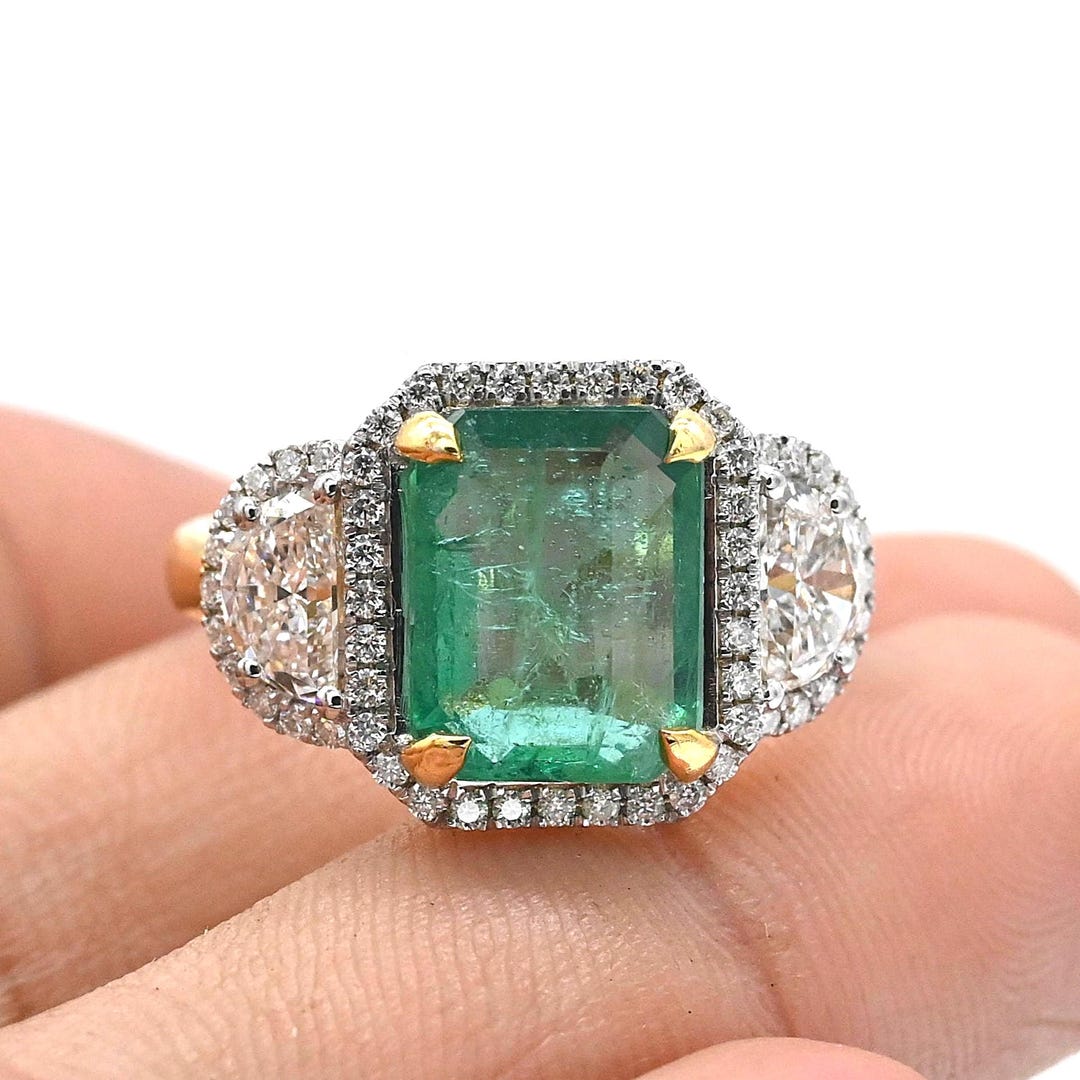 Emerald Cut Emerald Ring / Natural Emerald Gold Ring / Emerald ...