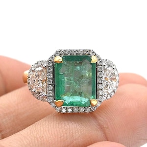 Natürlicher Smaragdring mit Smaragdschliff - Echter Gold-Smaragd-Verlobungsring, perfektes Geschenk für sie, umweltfreundlicher AAA-Smaragddiamantring für sie