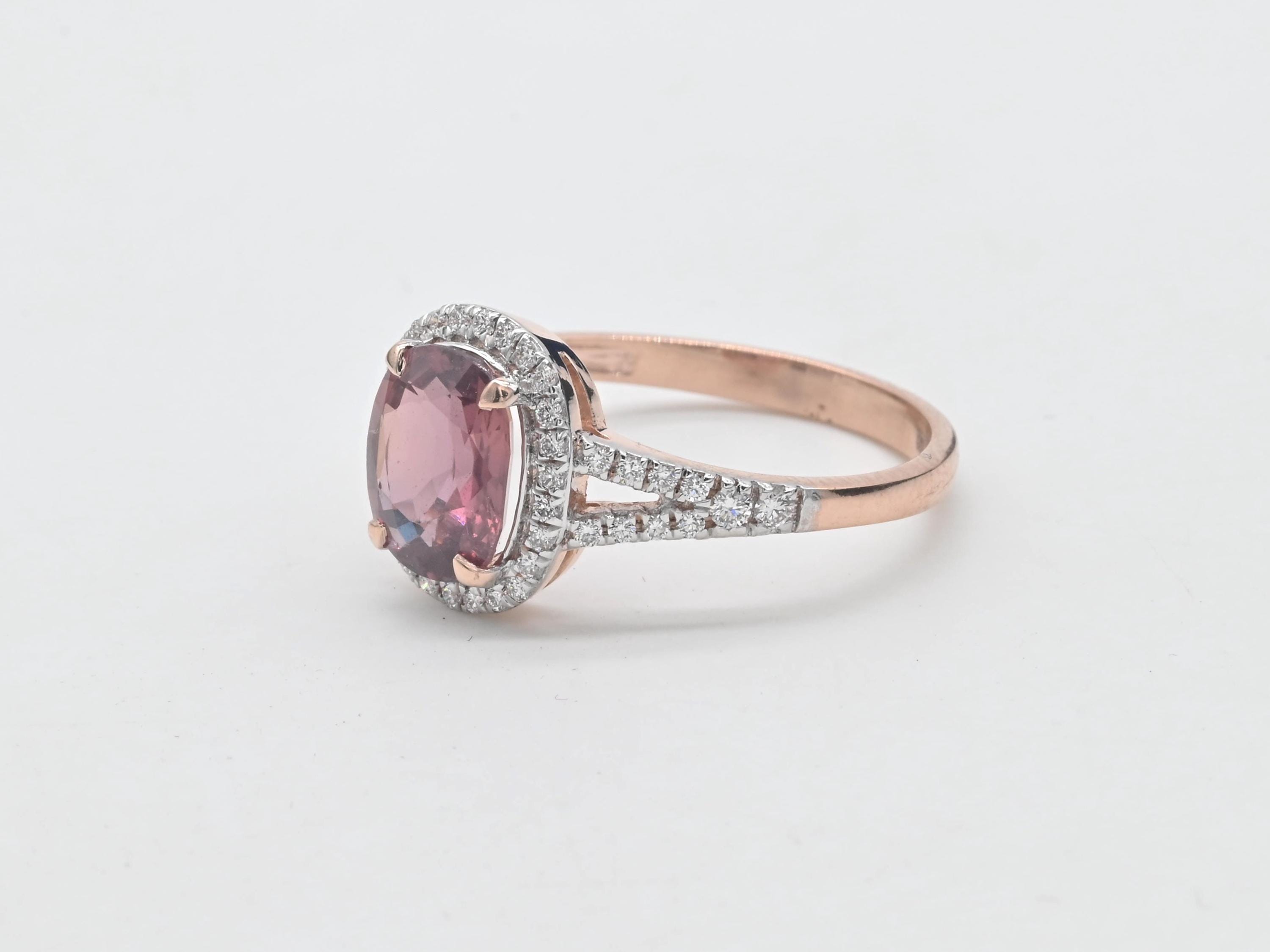 天然ピンクサファイアダイヤモンドリング - ヴィンテージカットの天然