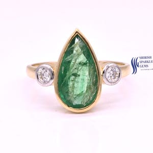 Pear emerald ring / vivid green emerald ring / certified emerald diamond ring / teardrop green emerald diamond engagement ring for her
