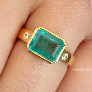 2.31Crt Natural Emerald Halle berry east west bezel emerald diamond ring Octagon Shape genuine emerald diamond ring East West Emerald Ring