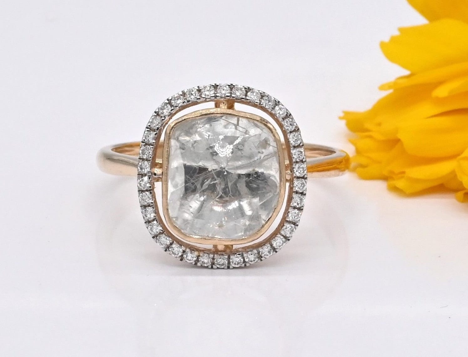 Natural Diamond Statement ring with natural diamond slice, polki diamond engagement ring for her, genuine diamond wedding anniversary ring
