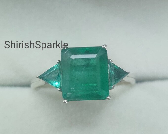 Emerald Engagement Ring Real Emerald Ring Emerald Wedding Ring Etsy