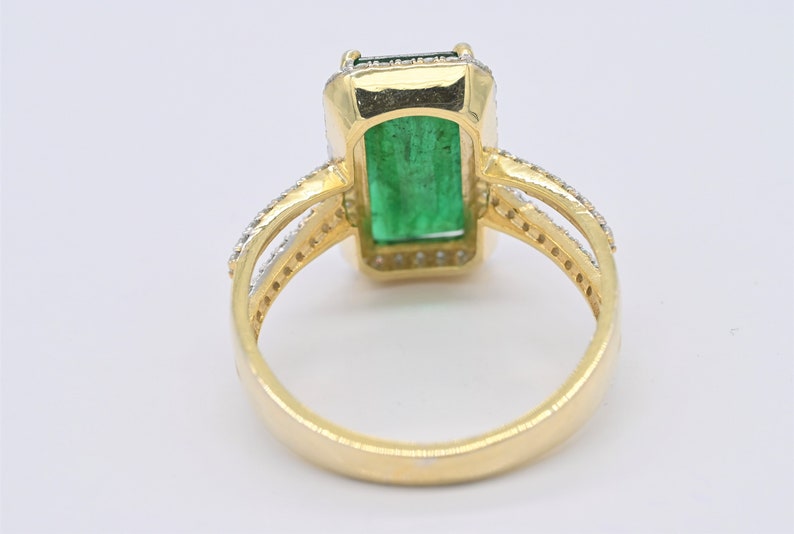 Vivid Green Natural Emerald Natural Diamond Ring for Her Emerald Cut ...