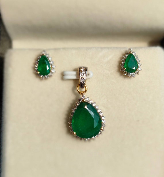 Vert naturel pendentif émeraude diamant mariage collier argent sans chaîne U Vert naturel pendentif émeraude diamant mariage collier argent sans chaîne U