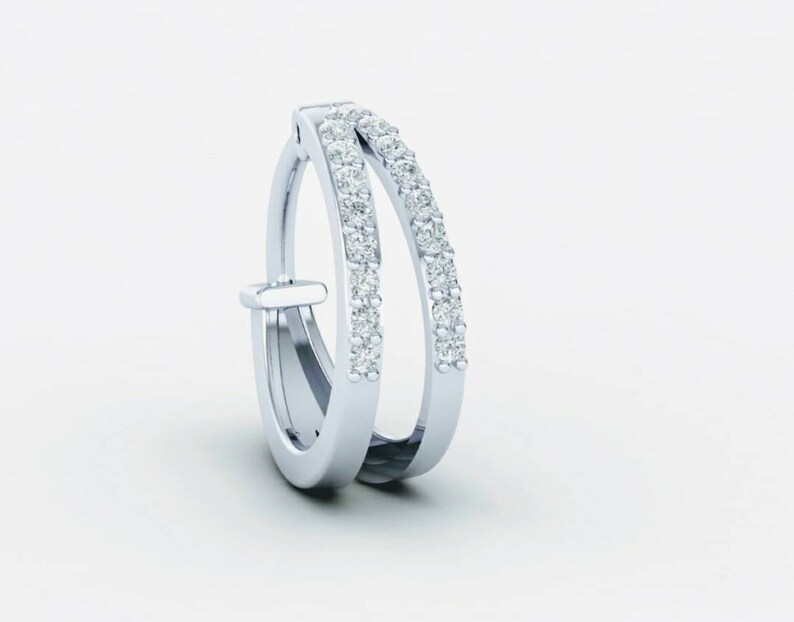 Geniune Diamond nose ring two line nose ring 14kt white gold with natural Diamond real diamonds 2 layer diamond nose ring nose piercing