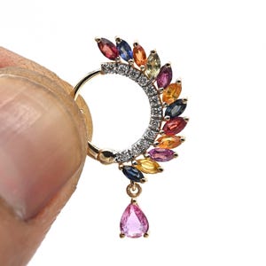 Rainbow sapphire nose hoop nose piercing nose clicker ear piercing hoop natural diamond natural sapphire nose piercing hoop nose pin clicker