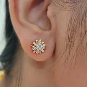 Pendientes de diamantes naturales Pendientes de diamantes reales en oro amarillo de 18kt Pendientes de diamantes genuinos Pendientes con rosca de diamantes