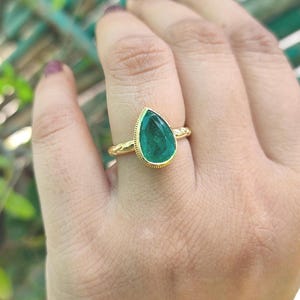 3 Carat Certified Natural AAA Emerald Ring for Her | Solid Gold Vivid Green Emerald | Bezel Set Emerald Fine Jewelry