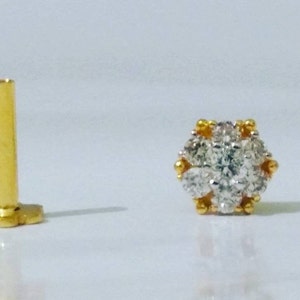 Natural Diamond Nose post with 18k solid gold certified Genuine diamond nose stud with scre back nose piercing real diamond nose post