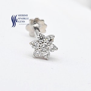 18k White Gold Diamond Nose Pin – Natural Mined Genuine Diamond Labret, Helix Conch Flat Back Cartilage Post | With Shirish Sparkle Gems