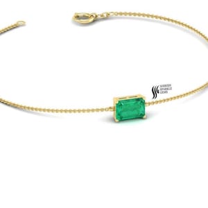Raw Emerald Tennis Bracelet Gold, Octagon Green Emerald Alternate Bracelet, 18k White Gold Tennis Bracelet, Anniversary Gift