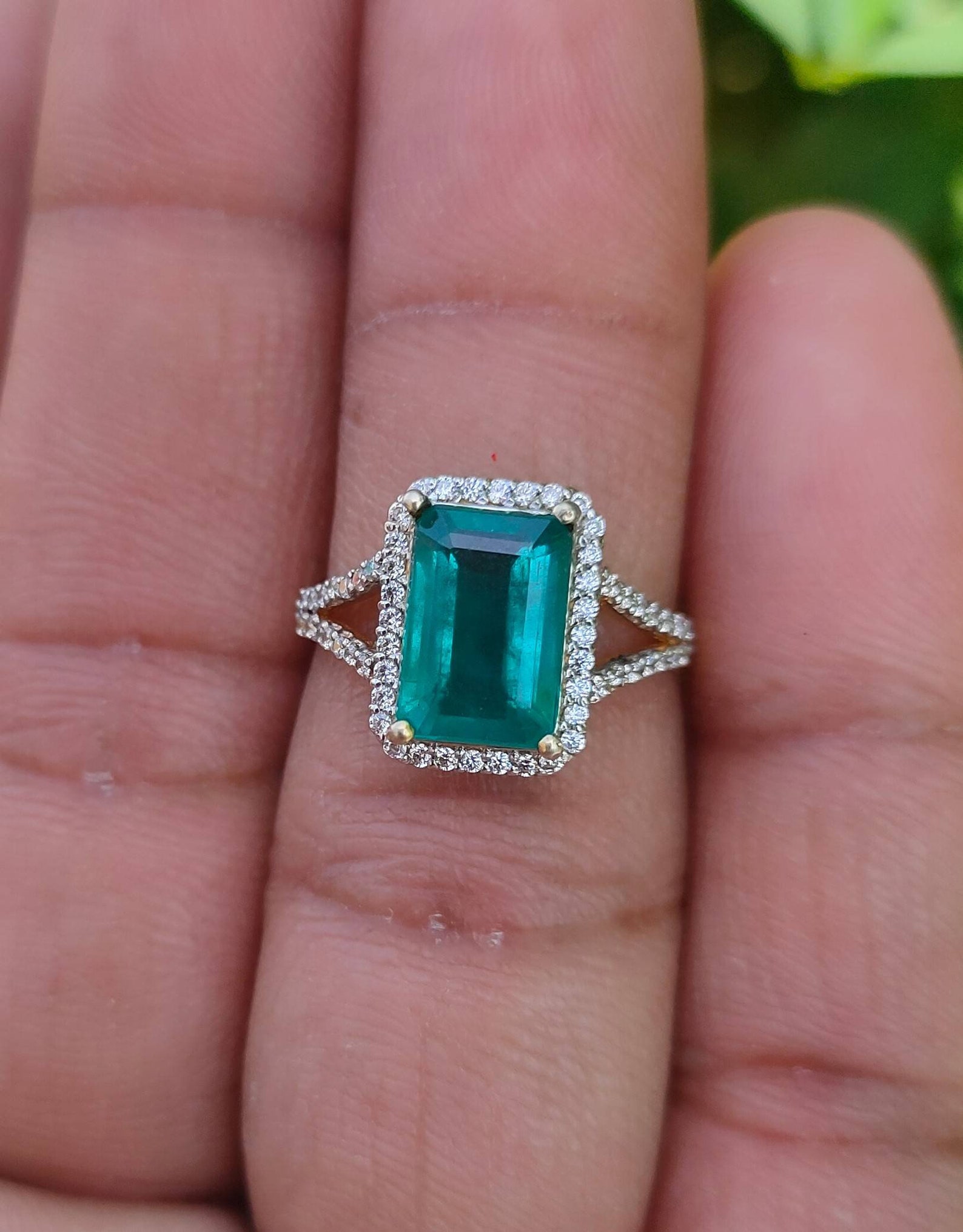 Natural Emerald Natural Diamond Engagement Ring Emerald Etsy