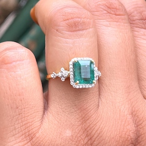 unique design Emerald cut emerald Diamond ring emerald Diamond Solid Gold Ring Engagement Wedding Anniversary Ring May Birthstone emerald