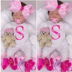 Baby Girl Outfit, Coming Home Outfit, Custom, Handmade, Personalized Newborn, Babyshower Gift, Newborn Clothing Set, Pink & Hot Pink
