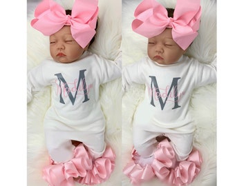 Baby Girl Outfit, Coming Home Outfit, Custom, Handmade, Personalized Newborn, Babyshower Gift, Newborn Clothing Set, Outfits With Hats