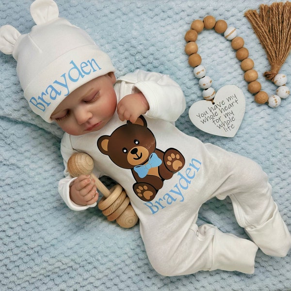 Baby Boy Outfit, Coming Home Outfit, Teddy Bear, Handmade, Personalized Newborn, Babyshower Gift, Newborn Clothing, Outfits With Hats