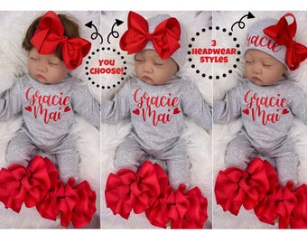 Baby Girl Outfit, Coming Home Outfit, Custom, Handmade Personalized Set, Babyshower Gift, Newborn Clothing, Newborn Outfit, Baby Fashion