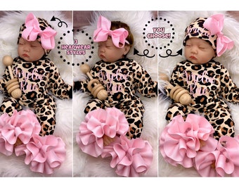 Baby Girl Outfit, Coming Home Outfit, Custom, Handmade Personalized Set, Babyshower Gift, Newborn Clothing, Leopard Inspired, Baby Fashion