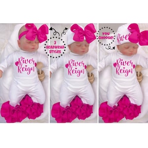Baby Mädchen Outfit, nach Hause kommen Outfit, individuell, handgemachte personalisierte Set, Babyshower Geschenk, Neugeborenen Kleidung, Neugeborenen Outfit, Babymode
