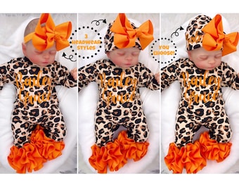 Baby Girl Outfit, Coming Home Outfit, Custom, Handmade Personalized Set, Babyshower Gift, Newborn Clothing, Leopard Inspired, Baby Fashion