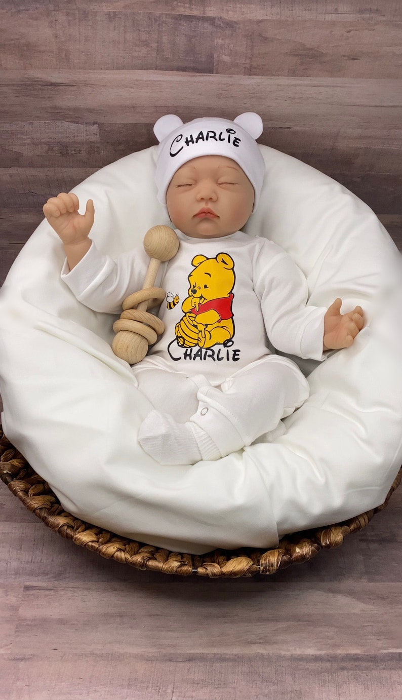 Baby Boy Outfit, Coming Home Outfit, Winnie The Pooh, Handmade, Personalized Newborn, Babyshower Gift, Newborn Clothing, Outfits With Hats image 3