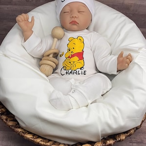 Baby Boy Outfit, Coming Home Outfit, Winnie The Pooh, Handmade, Personalized Newborn, Babyshower Gift, Newborn Clothing, Outfits With Hats image 6