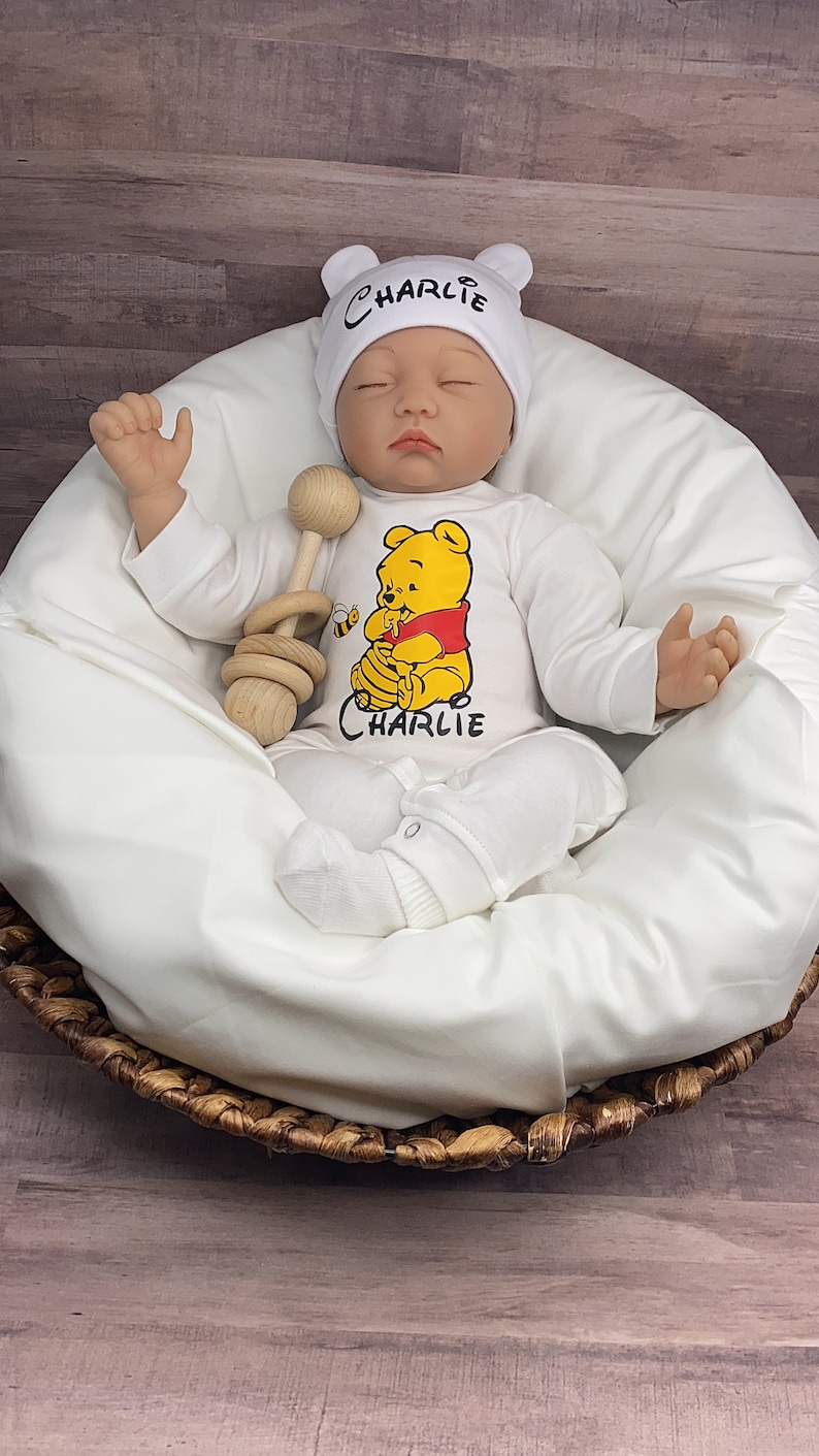 Baby Boy Outfit, Coming Home Outfit, Winnie The Pooh, Handmade, Personalized Newborn, Babyshower Gift, Newborn Clothing, Outfits With Hats image 6