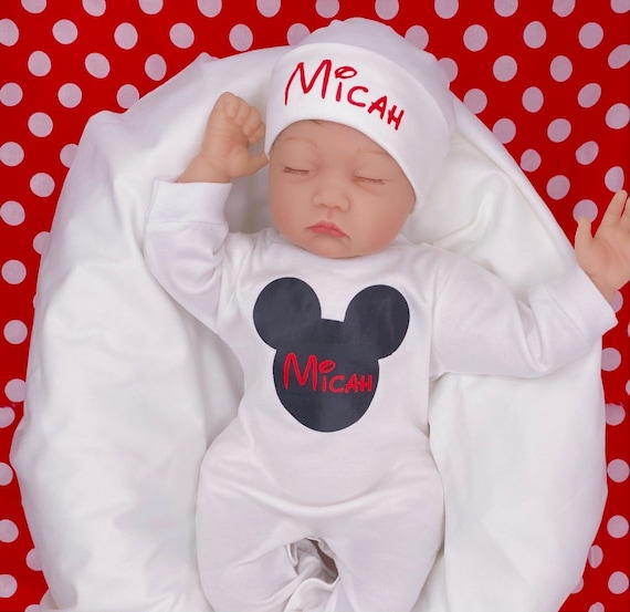Baby Boy Outfit, Coming Home Outfit, Mickey Mouse Insp, Handmade,  Personalized Newborn, Babyshower Gift, Newborn Clothing, Outfits With Hats  - Etsy