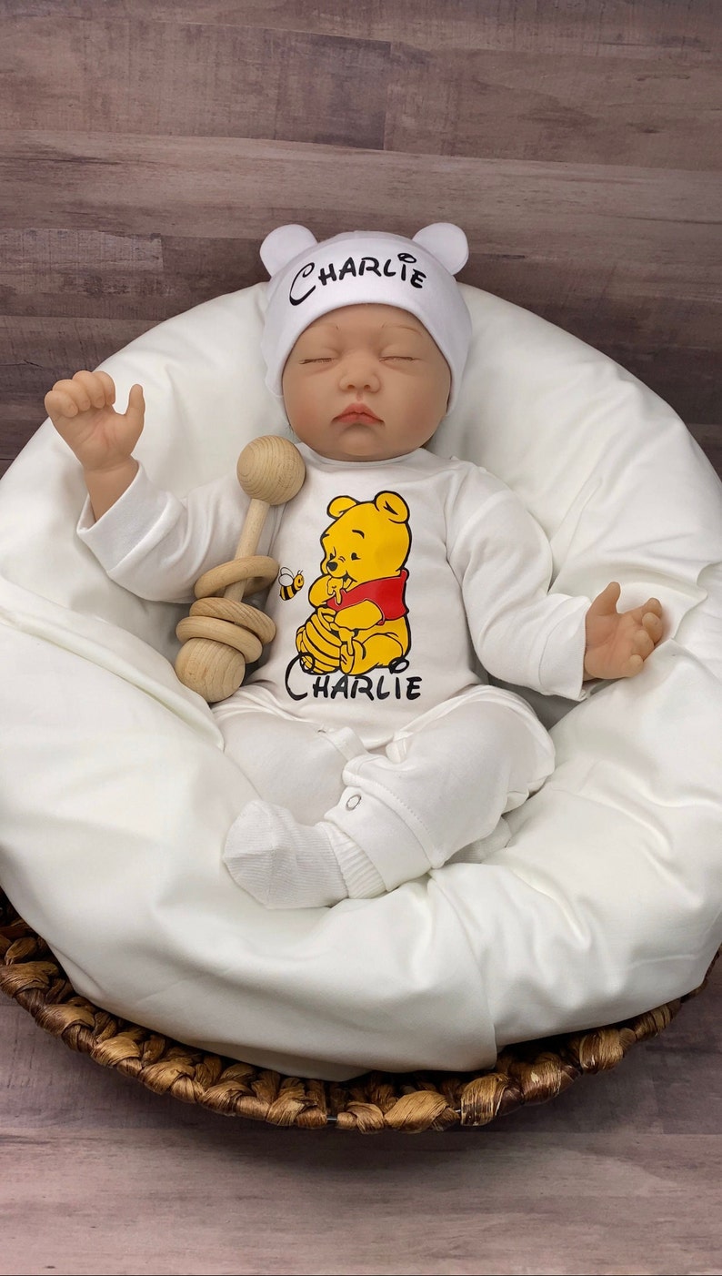 Baby Boy Outfit, Coming Home Outfit, Winnie The Pooh, Handmade, Personalized Newborn, Babyshower Gift, Newborn Clothing, Outfits With Hats image 9