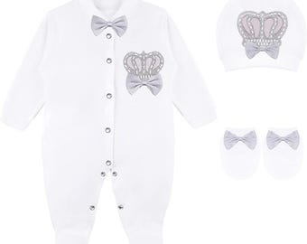 Baby Boy Outfit, Coming Home Outfit, Prince Outfit, Boys Photo Prop, Boys Photo Outfit, Crown Set, Unique Outfit, Christening Ceremony,Jewel