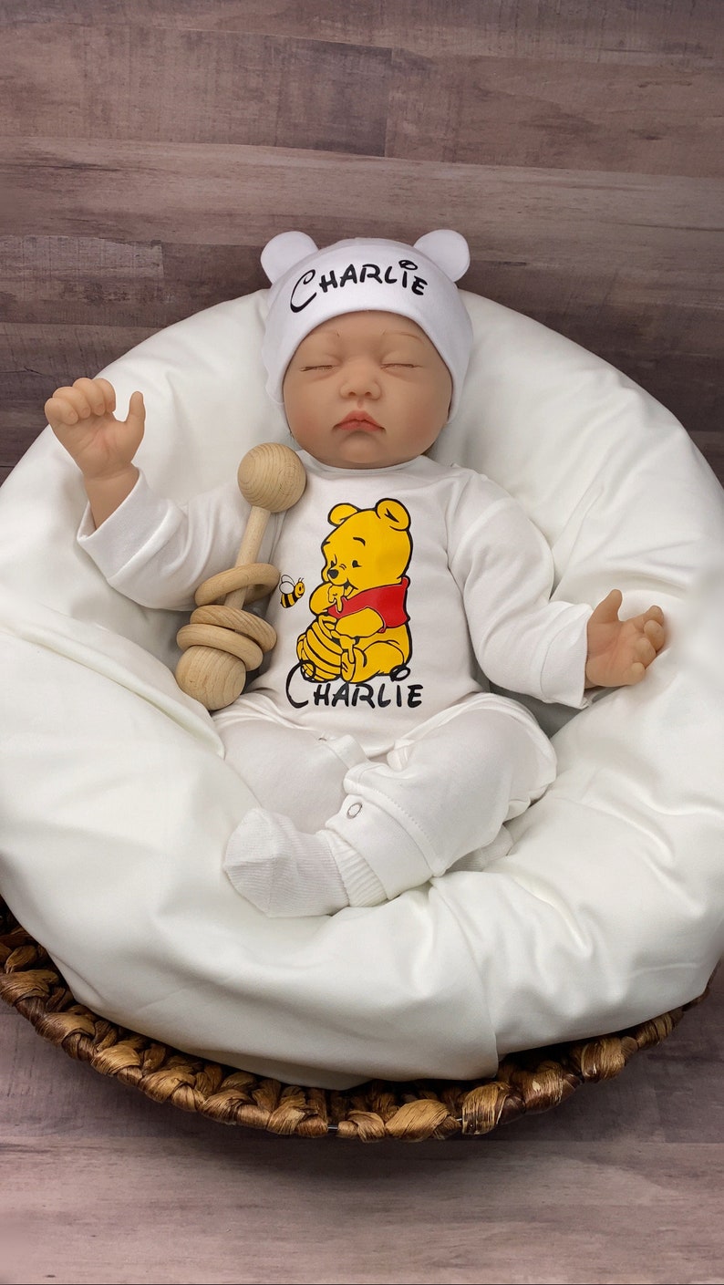 Baby Boy Outfit, Coming Home Outfit, Winnie The Pooh, Handmade, Personalized Newborn, Babyshower Gift, Newborn Clothing, Outfits With Hats image 2