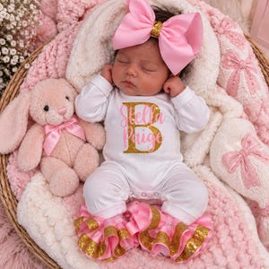 Pink & Gold Baby Girl Outfit, Coming Home Outfit, Customized Outfit, Personalized Newborn, Babyshower Gift, Newborn Clothing Set, Sparkly