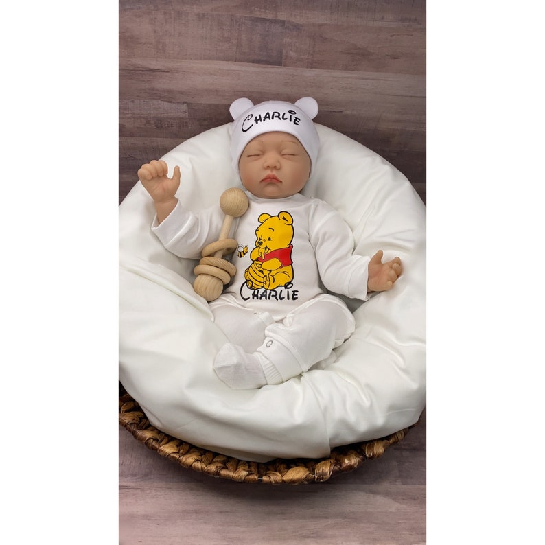 Baby Boy Outfit, Coming Home Outfit, Winnie The Pooh, Handmade, Personalized Newborn, Babyshower Gift, Newborn Clothing, Outfits With Hats image 1