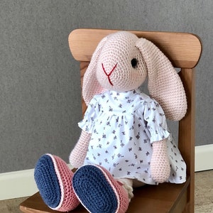 Big and Cute Rabbit with lop ears and white/pink dress - Handmade by Omanel