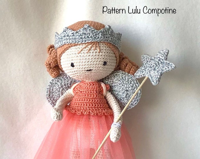 Doll Lucie 32 cm with salmon-colored Fairy Tale dress - Handmade by Omanel