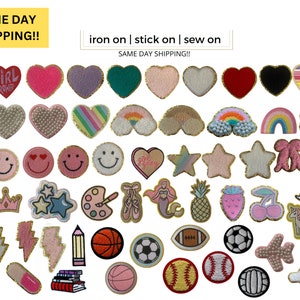 Chenille iron on patch and stick on patch -  rainbow patch - smile patch - embroidered patch - heart patch - stoney clover lane dupe - 3M
