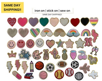 Chenille iron on patch and stick on patch -  rainbow patch - smile patch - embroidered patch - heart patch - stoney clover lane dupe - 3M