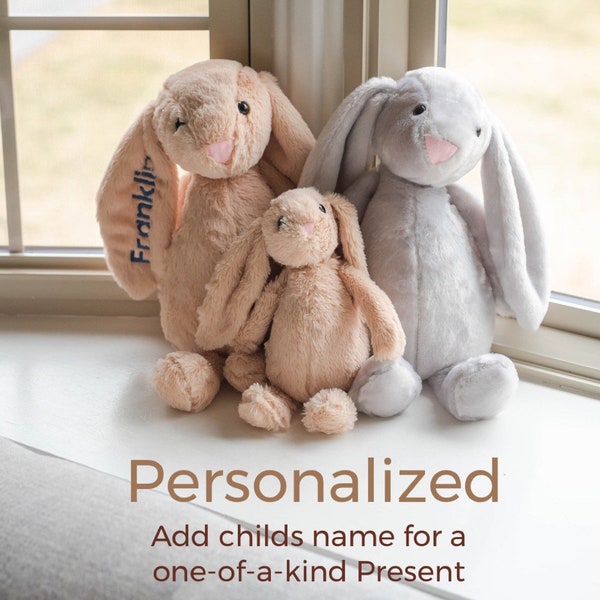 Peluche Bunny Rabbit personalizado - niño pequeño - recién nacido - Regalo para recién nacidos - ¡conejitos de 18" y 12"! Bordado GRATIS- regalo para niños pequeños - presente