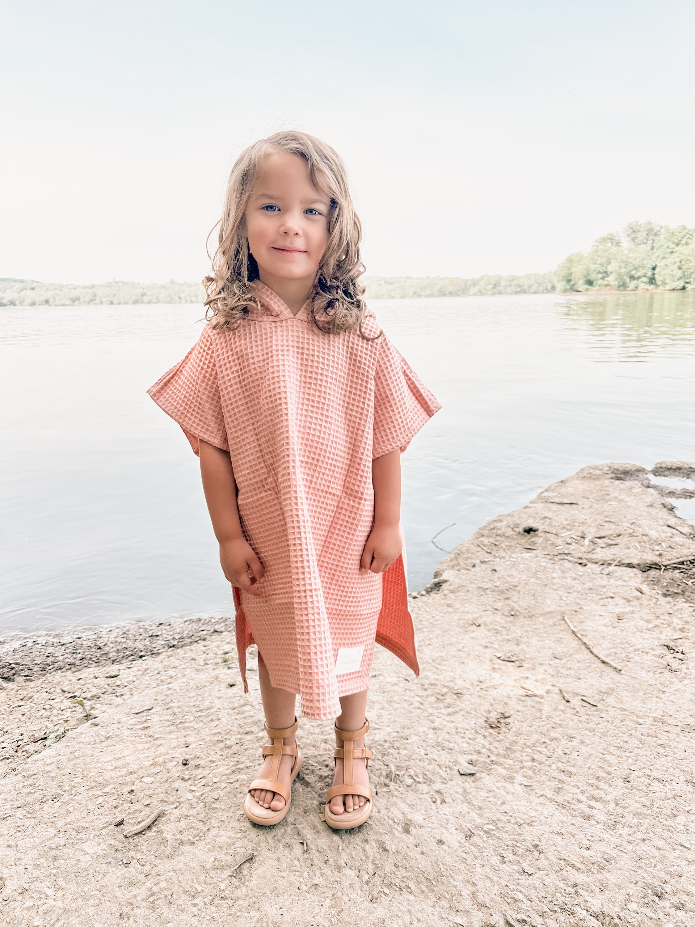 Hooded Towel with Custom Embroidery - Waffle Beach Towel Poncho - Hooded Coverup - kids swimsuit coverup - 100% organic cotton