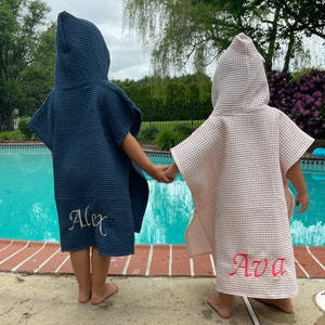 Hooded Towel with Custom Embroidery Waffle Beach Towel Poncho Hooded Coverup kids swimsuit coverup 100% organic cotton image 9