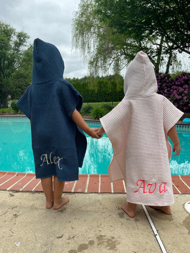 Hooded Towel with Custom Embroidery Waffle Beach Towel Poncho Hooded Coverup kids swimsuit coverup 100% organic cotton image 9