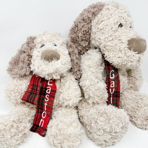 Stuffed plush dog with scarf - Christmas plush - personalized - embroidered with name - jellycat - dupe