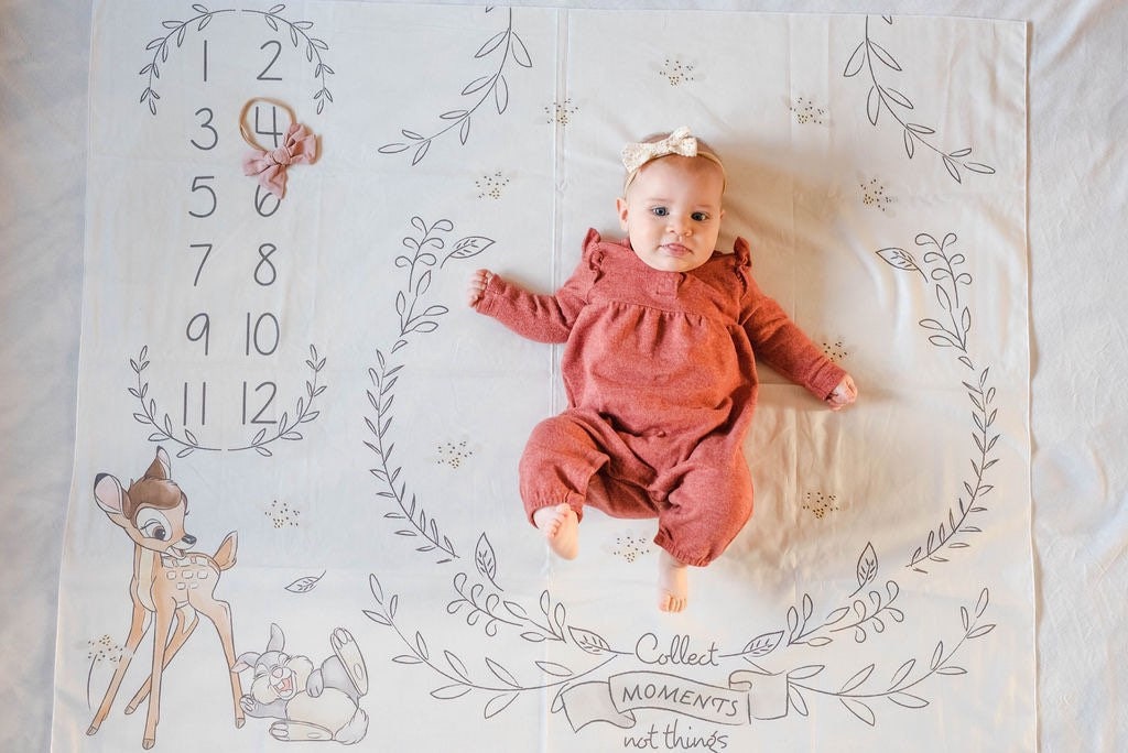 Baby Milestone Mat Disney Theme Dumbo Bambi Minnie Mickey Pooh