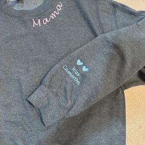 embroidered Mama Sweatshirt with Child’s name on sleeve - wear my heart on my sleeve