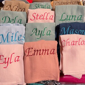 Embroidered Hooded Towel: Waffle Organic Cotton Swim Coverup image 3