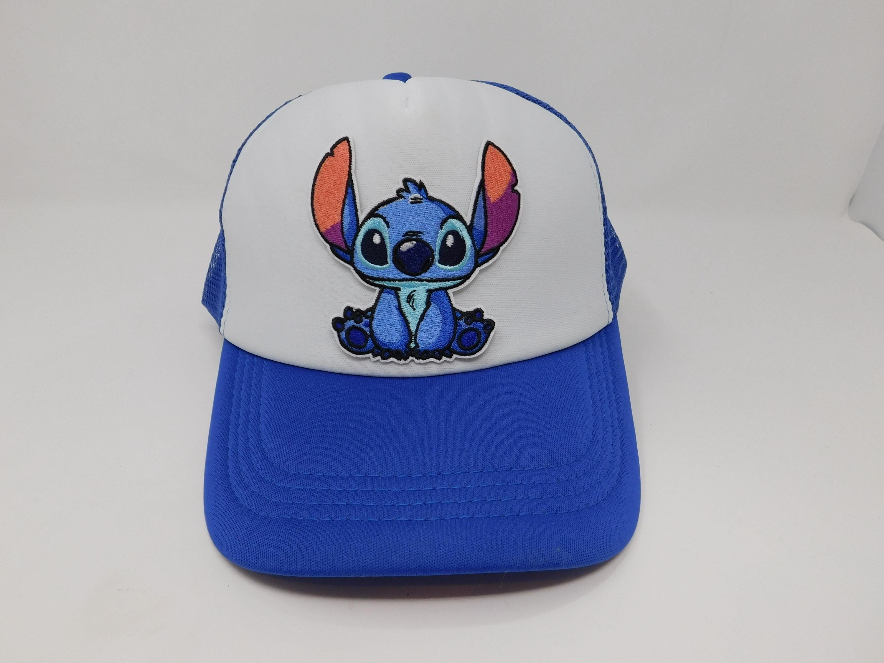 Camp Stoney Clover Red and Blue Embroidered Smiley Face Trucker Hat Pacific Brim Pink Smiley Face Blue Denim Baseball Cap  main image 4